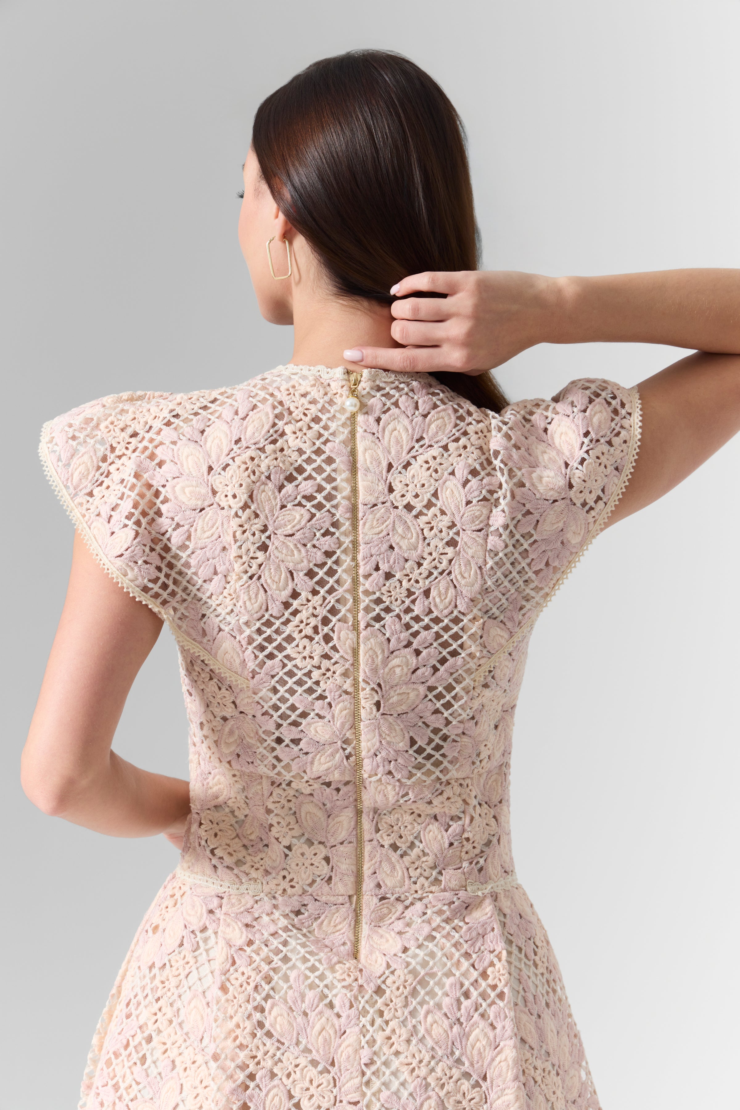 Pink Lace Embroidered Midi Dress M