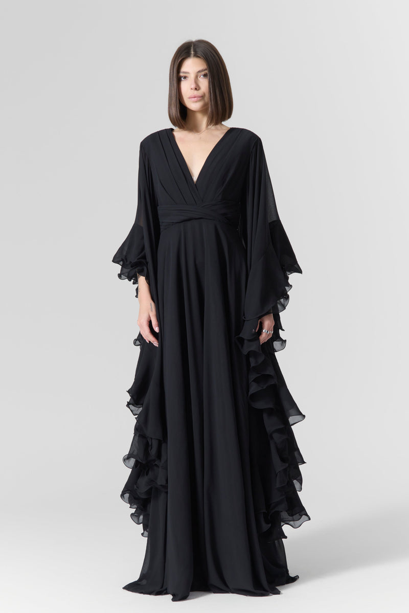 maxi dress with ruffle sleeves Luna Ruffles Sleeves Chiffon Maxi Dress – Le Fafo