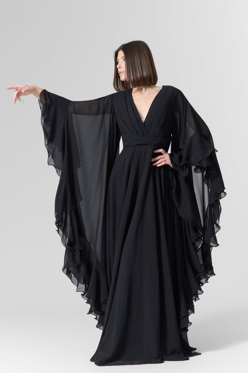 maxi dress with chiffon sleeves Luna Ruffles Sleeves Chiffon Maxi Dress – Le Fafo