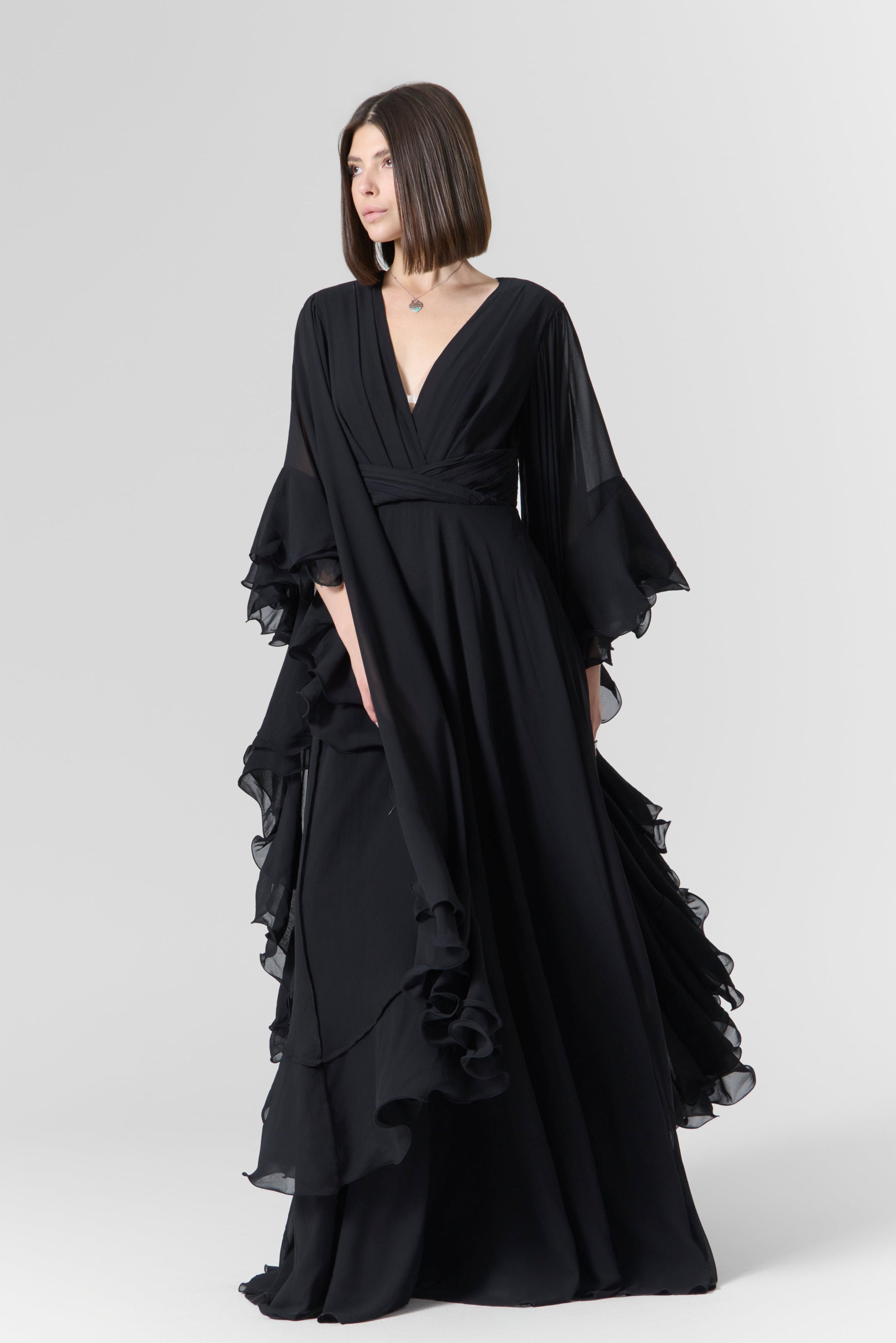 ruffled chiffon maxi dress Women's Baby Pink Chiffon Ruched Ruffle Maxi Dress