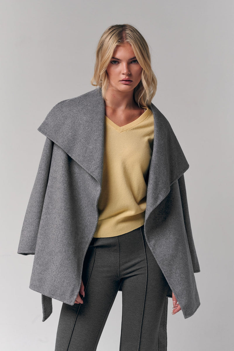 Draped Collar Short Wrap Coat