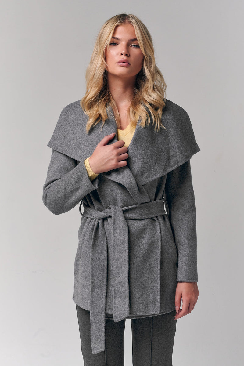 Draped Collar Short Wrap Coat