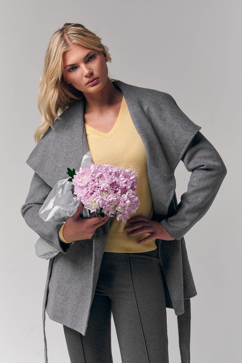 Draped Collar Short Wrap Coat