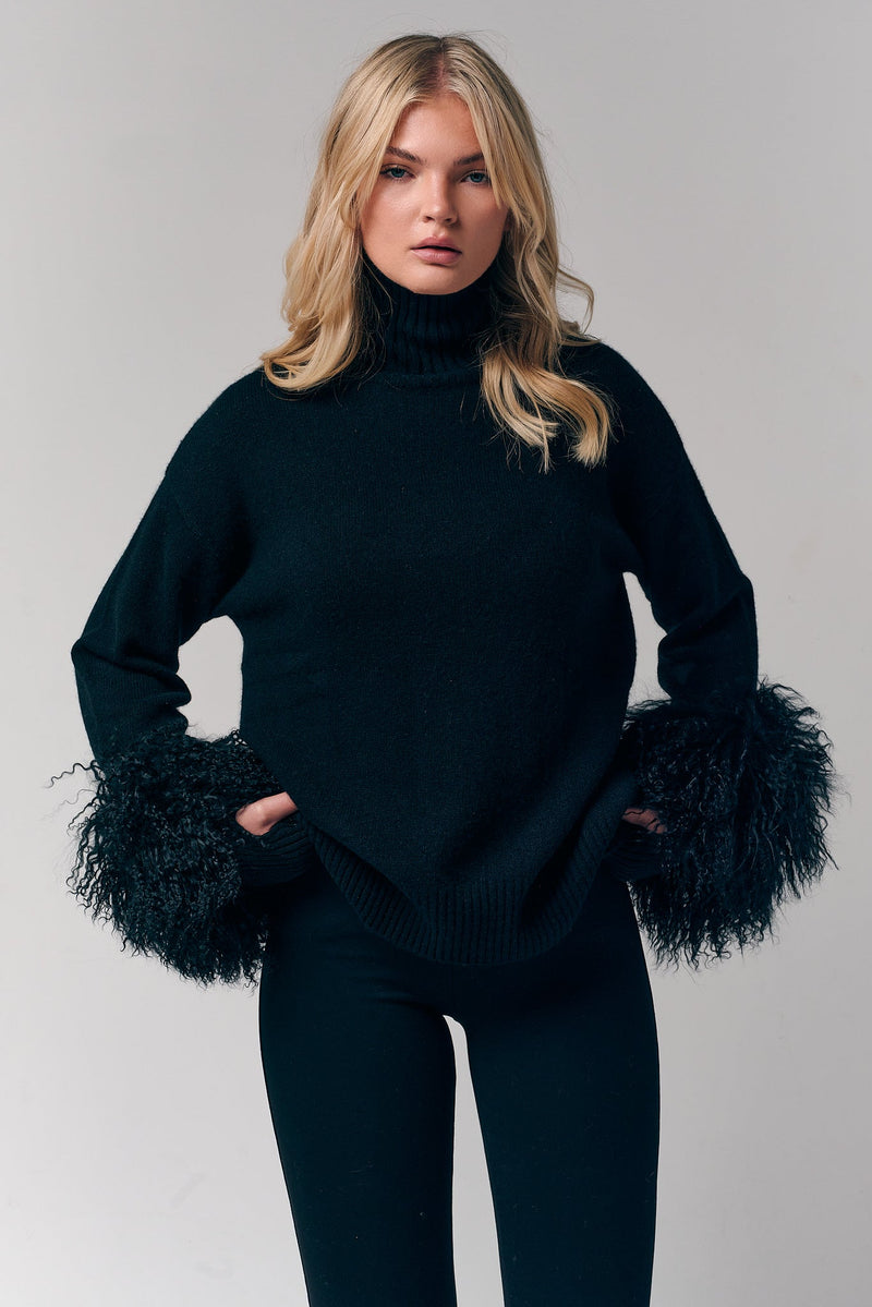 Mongolian Shearling Cuffs Sweater
