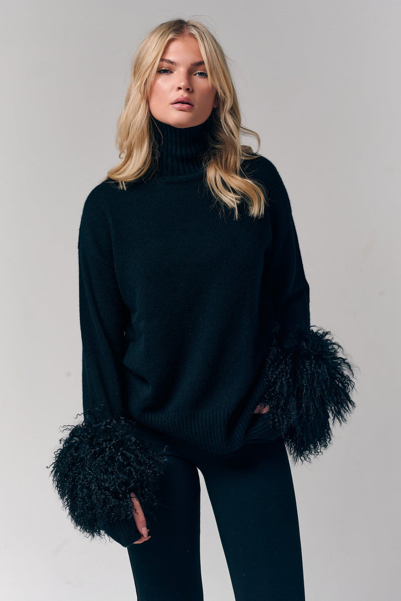 Mongolian Shearling Cuffs Sweater