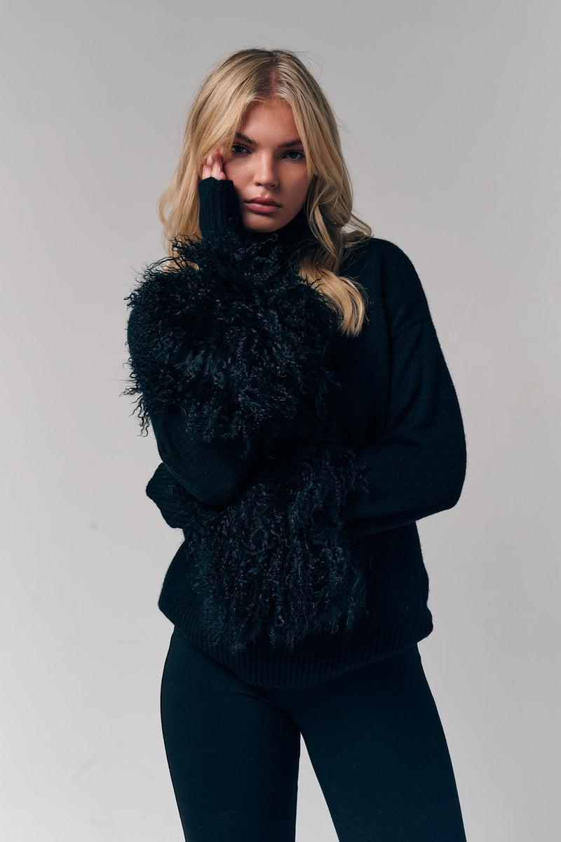 Mongolian Shearling Cuffs Sweater