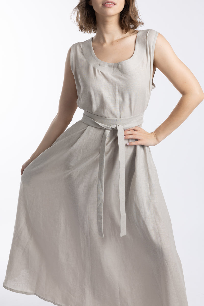 Linen Belted Dress "Beige"
